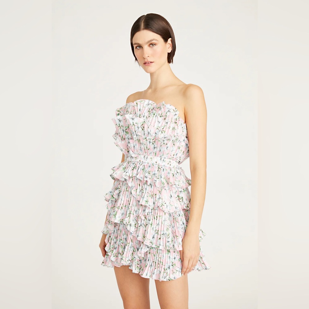 $498 Amur Reed Pleated Shell Mini Dress
